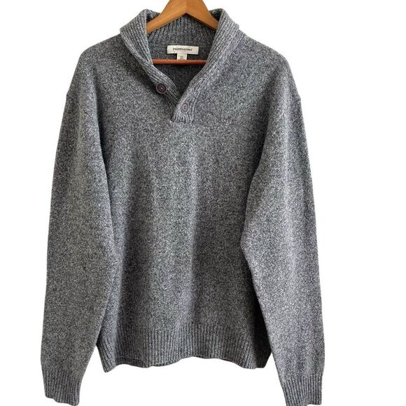 Pronto Uomo Wool Sweater XL Gray Chawl Collar Grandpa Soft Preppy Heritage - Picture 1 of 9
